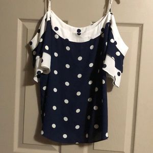 Open Shoulder Polka Dot Blouse